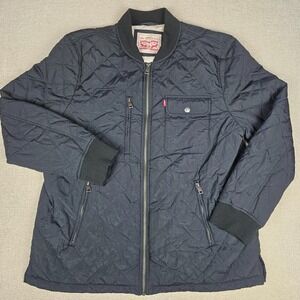 Levis Diamond Quilted Bomber Jacket Womens XL Black Full Zip Pockets Lightweight